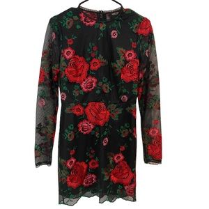 Black Mini Dress with Red Roses